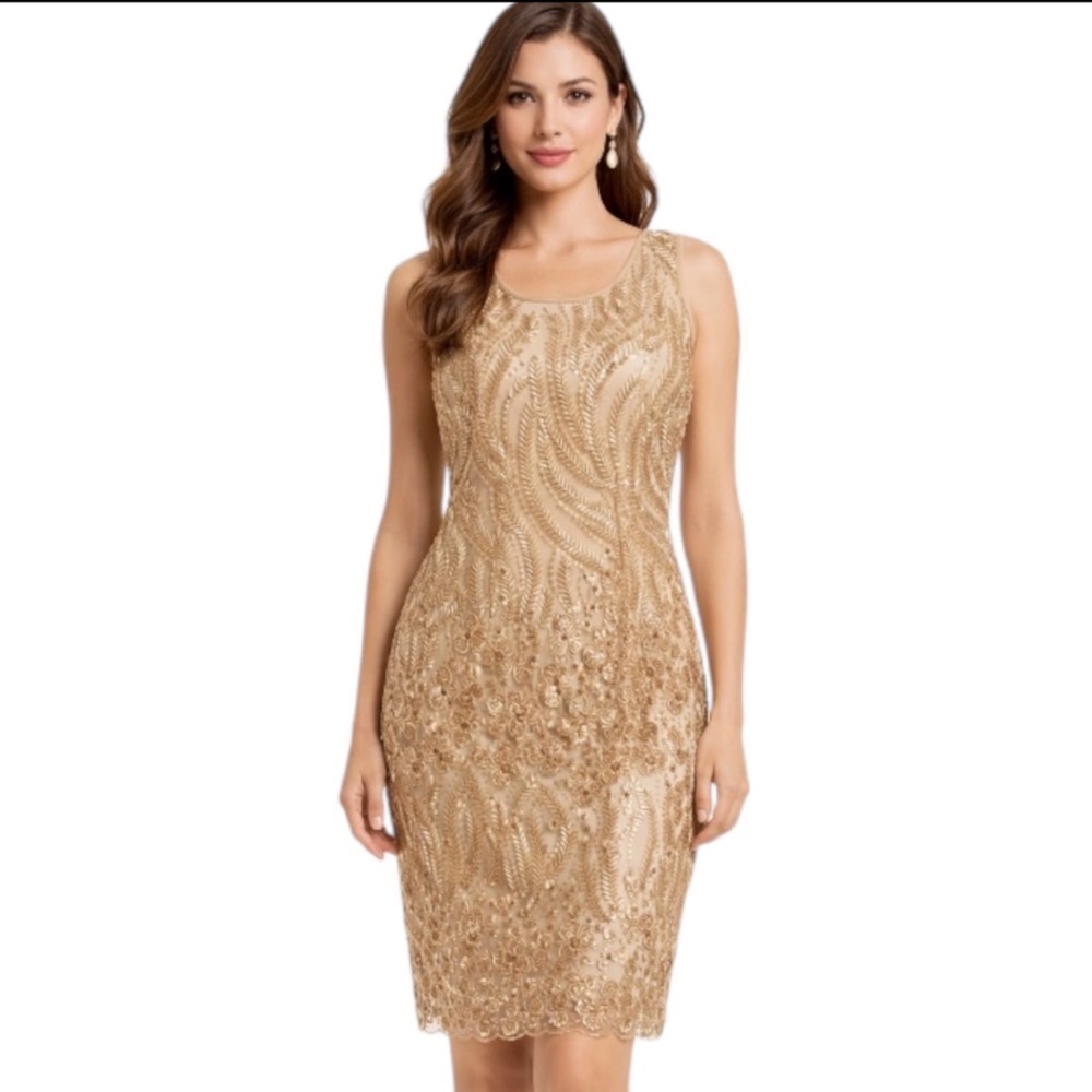 NWT Studio One Gold Sequin Dress Size 8 Formal Cocktail Party Elegant